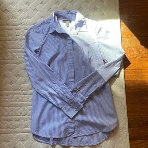EUC blue white stripe button up